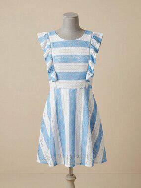 J.O.A. Blue & White Stripe Lace Mini Dress – Size Large